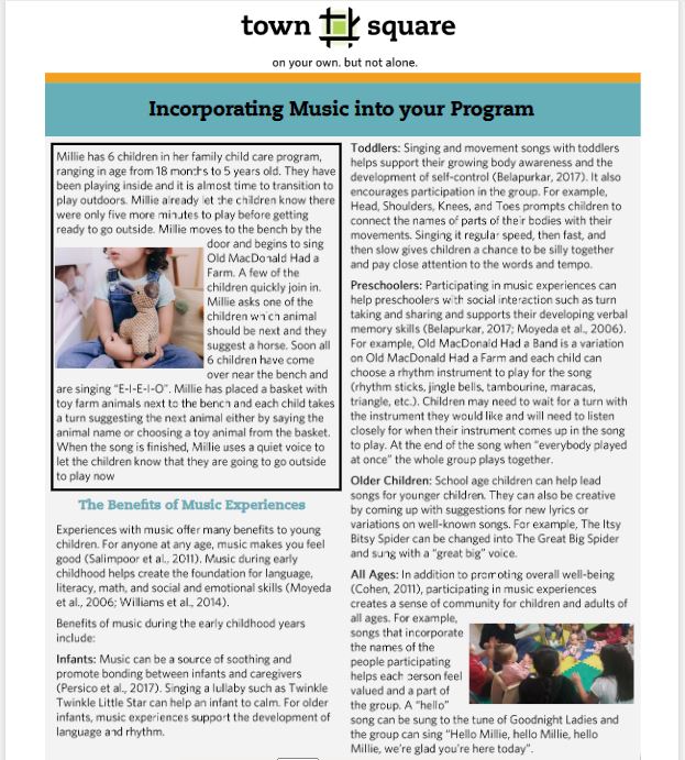 Research to Practice: Incorporating Music into your program | Town Square
